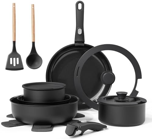 Bazova 17-Piece Ceramic Nonstick Cookware Set