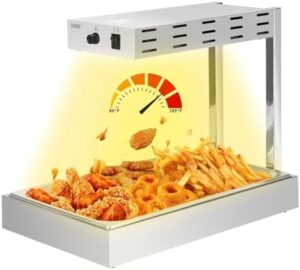 French Fry Warmer, Commercial Heat Light Food Warmer Thermostable Food Heating Lamp for Chips, Stainless Steel Free-Standing Infrared Heating Dump Station