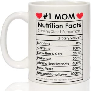 Breezy Valley Mom Birthday Gifts from Daughter Son - #1 Mom Coffee Mug Birthday Gifts for Moms Grandma – White, 11oz