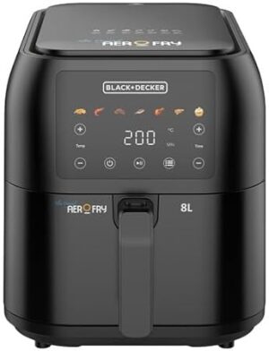 BLACK+DECKER Digital Air Fryer, 1700W, 8L Family-Sized Capacity, 7 Preset Functions, Rapid Air Convection for Healthy Frying, Adjustable Temperature 80-200°C, Easy Clean, Black - SAF80-B5