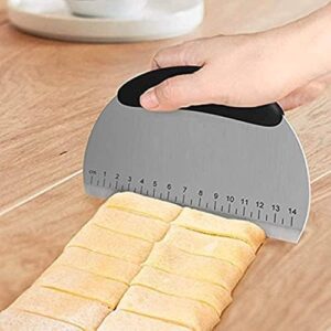 Pizza Bench Scraper Chopper Stainless Steel Non Sleep Kitchen Food Scraper Icing Smoother Blade with Measuring Scale for Dough, Cake, (S Steel Round)