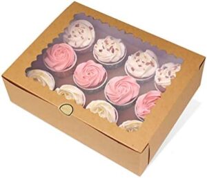 Funito 6-Set Cupcake Boxes Hold 12 Standard Cupcakes, Brown Cupcake Containers, Cupcake Carrier, Food Grade Kraft Cupcake Holders for Cookies, Muffins and Pastries