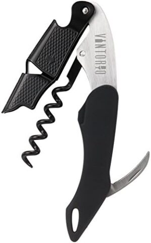 Vintorio Professional Waiters Corkscrew - Wine Key with Ergonomic Rubber Grip, Beer Bottle Opener and Foil Cutter