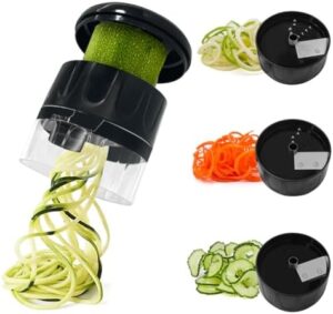Vegetable Spiralizer 3 in 1 Spiralizer for Veggie Noodles Adjustable Zucchini Spiralizer Noodle Maker Vegetable Chopper for Cucumber, Zucchini, Carrot- Black