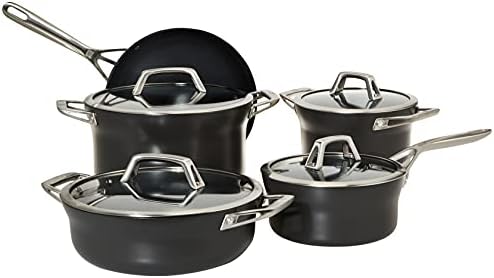 Zwilling Motion 5pc Cookware set Anodized Aluminium PFOA-free nonstick coating Stay cool handles Oven safe. 2 pots, sauce & Frying Pan, braiser + 4 lids