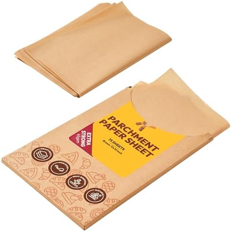Katbite 75Pcs Unbleached Parchment Paper Sheets 12x16IN, Pre-Cut Heavy Duty Parchment Baking Paper, Non-Stick Half Sheet Brown Baking Parchment Paper for Air Fryer, Baking Cookie Pans, Oven