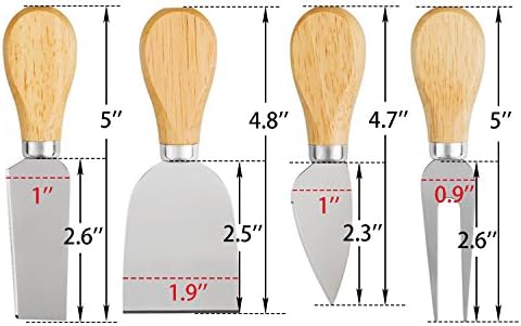 Cheese Knives - 4 Pieces Set Cheese Knife - Stainless Steel Cheese Slicer with Wood Handle Cheese Cutter,4 Cheese Knives Set include:Mini Knife, Butter Knife, Spatula & Fork