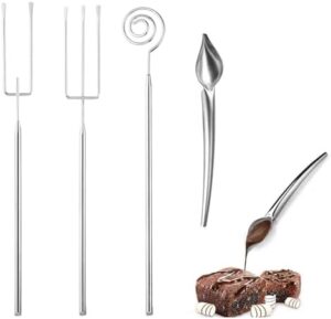 Set of 3 Chocolate Forks with Pencil Spoon, Chocolate Diving Fork Set, Stainless Steel Pralines Cutlery Chocolate Fork Set, DIY Chocolates Cutlery Chocolate Fork with Grid for Handmade Chocolates,