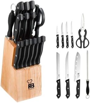 Renberg Tenessy 15Pcs Knife Set With Wooden Block, Bgrb2528, Multi Colour