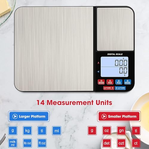 BIGTHREE Mini Kitchen Scale - Jewelry Scale, Food Scale, Small Counting Bench Scale, Gram Scale with Dual Trays & Dual Precision, Electronic Scale for Home & Kitchen