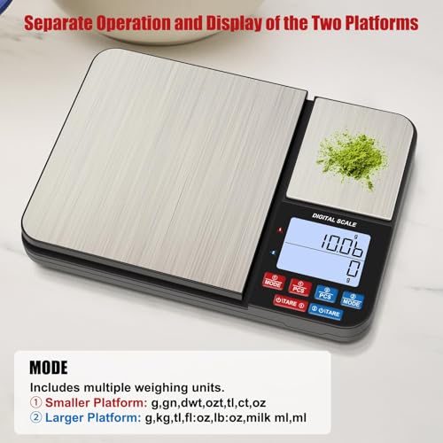 BIGTHREE Mini Kitchen Scale - Jewelry Scale, Food Scale, Small Counting Bench Scale, Gram Scale with Dual Trays & Dual Precision, Electronic Scale for Home & Kitchen
