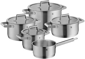 WMF Comfort Line 5-Piece Induction Saucepan Set with Glass Lid, Matt Cromargan Stainless Steel, Scale, Induction Pots Set, Stackable, Uncoated