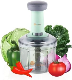 E-COSMOS® Food Chopper 900ml, 4 Blade Steel Large Manual Hand-Press Vegetable Chopper Mixer Cutter to Cut Onion, Salad, Tomato, Potato (Pack of 1) 900ml