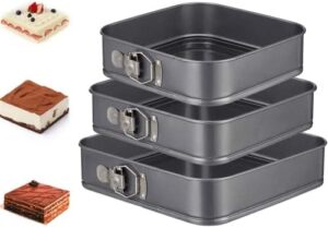 YIN AISIKE Springform Cake Pan Square 9.5inch,10inch,11inch, Set of 3 non stick leakproof cake baking pans with removable bottom, Non Stick Carbon Steel