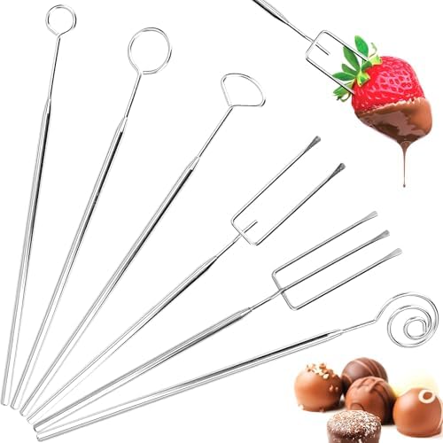 Set of 6 Chocolate Praline Forks, Stainless Steel Chocolate Pralines Cutlery, DIY Chocolates Cutlery for Handmade Chocolates, Sweets, Chocolates, Truffles - Chocolate Fork Set with Grid