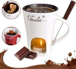 Chocolate Fondue Mugs Contain Fondue Bliss Cup & Forks, Chocolate Melting Cup, Mini Chocolate Fondue Set Without Tealights, Fondue Cups With Forks For Date Night Birthday Wedding Gifts (White)