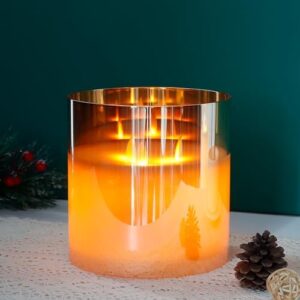 JHY DESIGN Large Moving 3 Wicks Battery Candle with 6-Hour Timer 6"H Flameless Candle Battery Powered, Simulation 3D Glass LED Candle for Party Home Xmas Festivel(Gold)