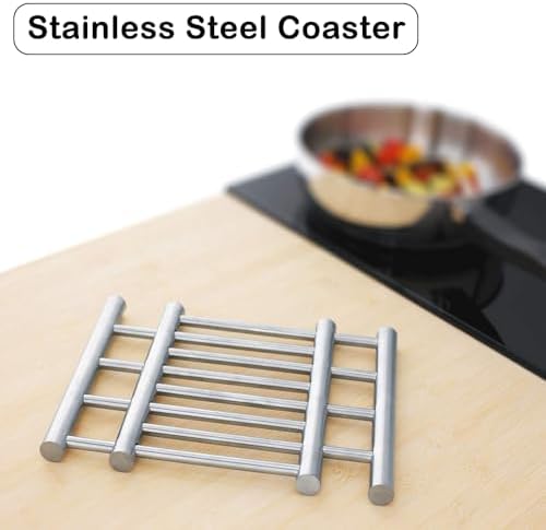 HEXAR Stainless Steel Extendable Coaster, Hot Pot Placement Trivet, 22 to 37cm for Home Kitchen Dining Table, More Than Two Pots, Table Mat Kitchen Dining Tableware Accessories
