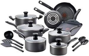 T-FAL B167SI Initiatives Nonstick Inside and Out Dishwasher Safe Oven Safe Cookware Set, 18-Piece, Charcoal