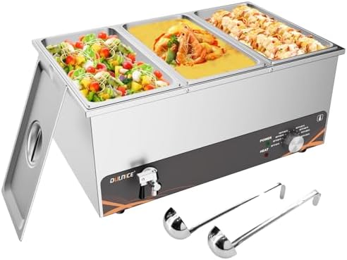 3 Pan Bain Marie Commercial Food Warmer Stainless Steel Food Warmer Buffet Server for Parties, Catering and Restaurants,Temperature Control 30-80°C 1500W