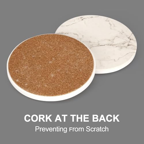 6 Pcs White Marble Coaster Set with Holder Best Absorbent Coasters Drink Stone Coasters Ceramic Wine Coasters Table Cup Coasters