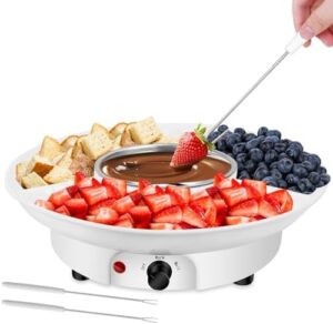 Electric Fondue Pot Set, Chocolate Cheese Fondue Set, Hot Chocolate Machine, Fondue Maker, Detachable Serving Trays with 2 Roasting Forks, Aluminum Pot for Candy,Ice Cream, Kitchen Appliances
