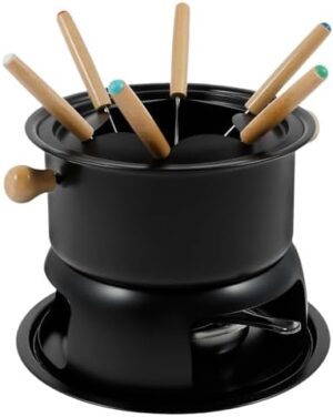 Fondue Set, Cheese Chocolates Fondue Set, Stainless Steel Chocolate Melting Pot, Even Heating Food Warmer with 6 Forks, Splash Protector, Suitable for All Hobs