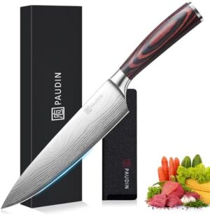 PAUDIN Chef's Knife, 20.3 cm high carbon stainless steel sharp kitchen knife, with knife ergonomic handle, gift box for home and restaurant use.