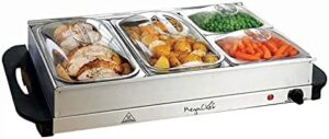Megachef 93090024M Buffet Server-Professional Hot Plate Food Warmer Station, Easy Clean Stainless Steel, Portable & for Parties, 4 Section, Silver