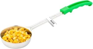Restaurantware-Met Lux 4 Ounce Portion Ladle, 1 Perforated Portion Serving Spoon - Green Handle, Dishwashable, Stainless Steel Slotted Serving Utensil, Multipurpose, For Serving Pasta