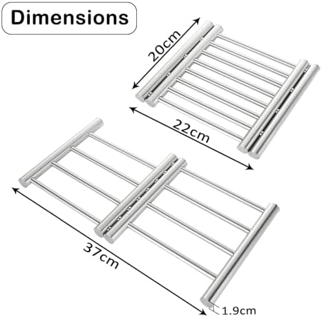HEXAR Stainless Steel Extendable Coaster, Hot Pot Placement Trivet, 22 to 37cm for Home Kitchen Dining Table, More Than Two Pots, Table Mat Kitchen Dining Tableware Accessories