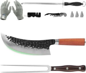FULLHI Butcher Carving Knife Set include meat Fork,Full Tang Ergonomic Handle High Carbon Stainless Steel butcher knife Set for Meat, Turkey, BBQ