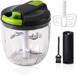 TERRIFI Portable Manual Food Chopper, Portable Hand Pull String Garlic Onion Mincer, 900ML Multifunction Manual Vegetable Cutter, with 5 Stainless Steel Blades, for Onion, Fruit, Garlic, Meat
