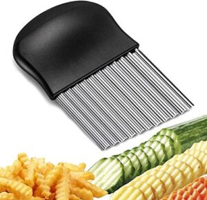 DELFINO Stainless Steel Crinkle Cutter Potato Chips Cutter Vegetable Wavy Blade Cutter French Fries Chips Chopping Knives for Chopping Potato Vegetable Fruit Waffle Fries (Black)