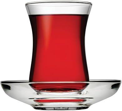 Turkish Tea Glass & Saucer Set - Pasabahce Design - Set of 6, 120 ml - Dishwasher-Safe Turkish Tea Glasses