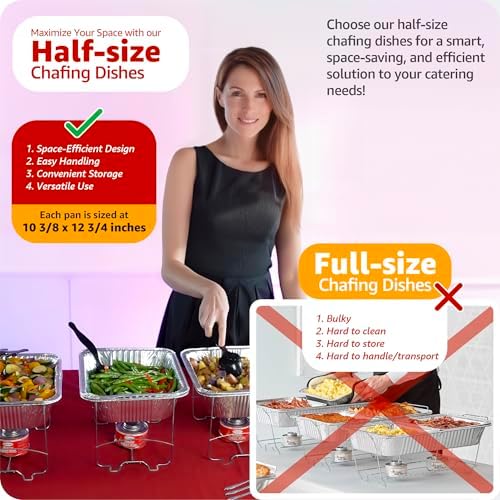 HeroFiber Disposable Chafing Dish Buffet Set, Food Warmers for Parties, Catering Supplies Buffet Display, Complete Premium Set, Half Size Single Pan, Warming Trays (6 Pack), CL6PKMINIDOMA2