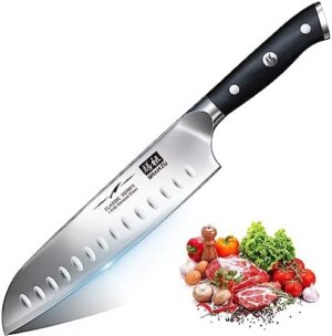 SHAN ZU Kitchen Knife, Professional Santoku Chef Knives Ultra Sharp Knife with 18 cm German Stainless Steel Blade, Utility Knives with Ergonomic Handle for Cutting Fruit, Vegetables, Meat