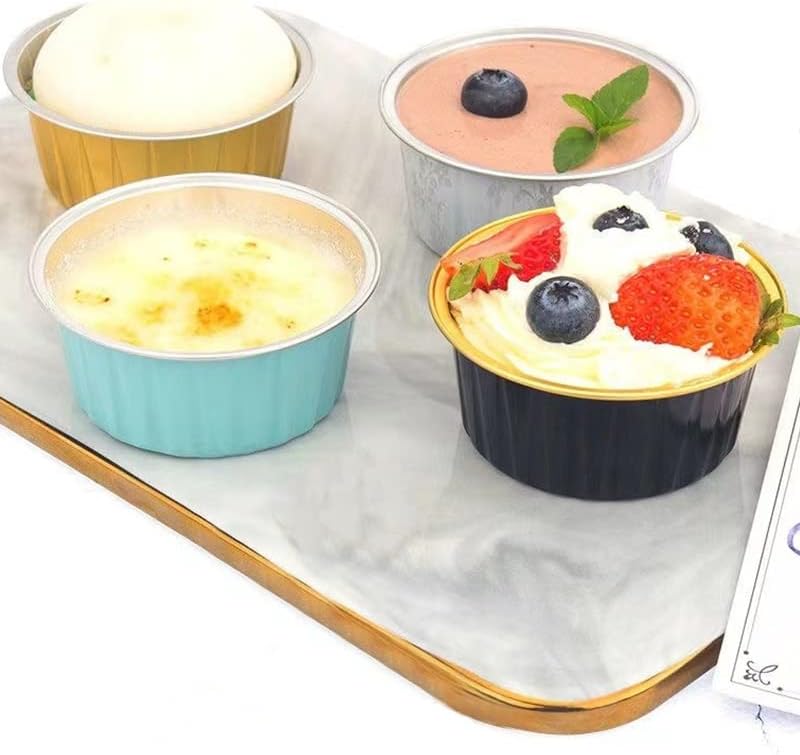 CURTEK 100 Pack Dessert Cups with Lids 5 oz Aluminum Foil Baking Cups Muffin Tins Disposable Mini Cake Pans Muffin Tins Liners for Wedding Birthday Individual Dessert Containers,Black