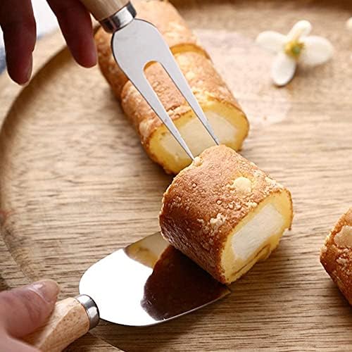 AKDC 6-Piece Cheese Knives with Wooden Handle, Stainless Steel Cheese Slicer Cheese Cutter Cheese Fork, Cheese Spreading Knife Sets for Charcuterie Boards Cutlery Gift Set Kitchen Restaurant Use