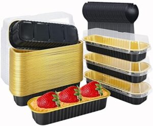 LNYZQUS Aluminum Foil Mini Loaf Pans with Lids 50 Pack, 6.8oz Rectangle Baking Cups Muffin Tins,Disposable Baking Tins Mini Baking Pans Holders -Black In Gold