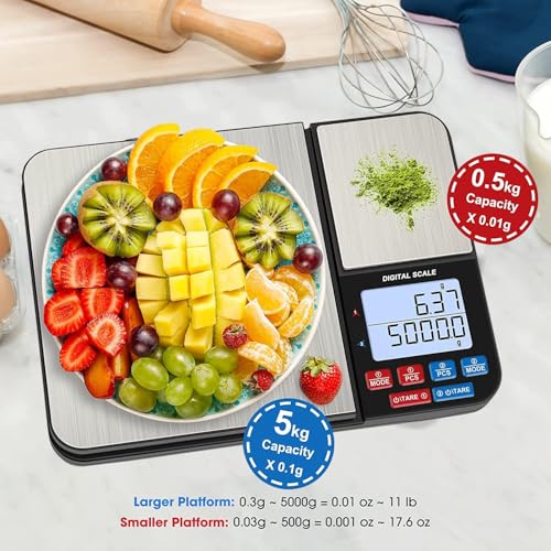 BIGTHREE Mini Kitchen Scale - Jewelry Scale, Food Scale, Small Counting Bench Scale, Gram Scale with Dual Trays & Dual Precision, Electronic Scale for Home & Kitchen