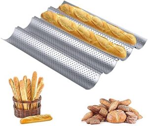 Perforated Baguette Baking Tray French Bread Baking Pan Loaves Loaf Bake Mold Pan 4 Wave Loaves Baking Beginners and Cake Lovers