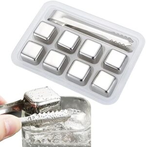 Showay Ice Stone Cube Tray with Tongs and Lid, 8 Honeycomb cubes, Flexible and Easy Release Ice Tray for Freezer, Cold Drinks, Cocktails & Soda