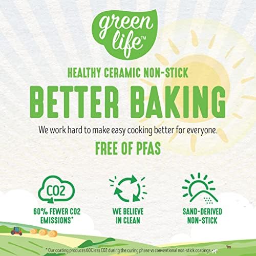 GreenLife Bakeware Healthy Ceramic Nonstick, 4 Piece Toaster Oven Baking Set with Cookie Sheet Muffin and Cake Pan, PFAS-Free, Turquoise