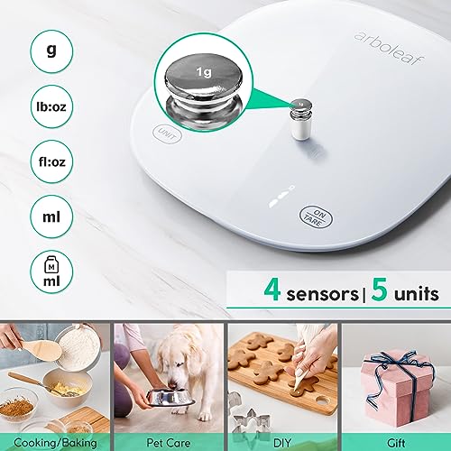 Arboleaf Smart Food Kitchen Scale, 22lb Digital Food Scale with Nutritional Calculator, USB Rechargeable, Smart Weighing with App for Macro, Keto, Calorie, Cooking, Grams and Ounces, 0.1oz/0.5g, White