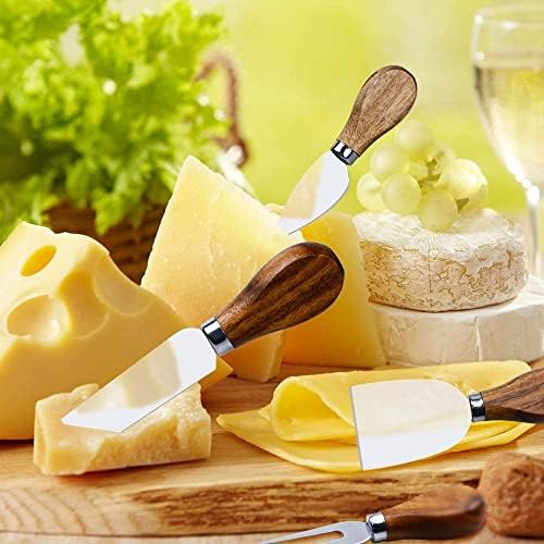 AKDC 6-Piece Cheese Knives with Wooden Handle, Stainless Steel Cheese Slicer Cheese Cutter Cheese Fork, Cheese Spreading Knife Sets for Charcuterie Boards Cutlery Gift Set Kitchen Restaurant Use