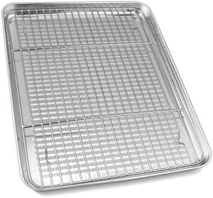 Herogo Stainless Steel Baking Pan Sheet with Cooling Rack Set, 16 x 12 x 1 Inch, Fluted Nonstick Bakeware Cookies Sheet Tray for Oven Baking, Rust Resistant, Dishwasher Safe