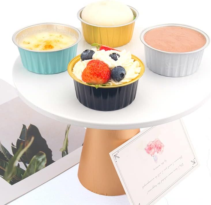 CURTEK 100 Pack Dessert Cups with Lids 5 oz Aluminum Foil Baking Cups Muffin Tins Disposable Mini Cake Pans Muffin Tins Liners for Wedding Birthday Individual Dessert Containers,Black