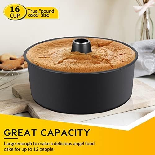 E-far Angel Food Cake Pan, 10-Inch Non-stick Tube Pan for Baking Pound Chiffon Cake, One-piece Design, Easy Release & Clean