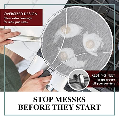 Bergkoch Grease Splatter Screen for Frying Pan 13" - Stops 99% of Hot Oil Splash - Protects Skin from Burns - Splatter Guard for Cooking - Iron Skillet Lid Keeps Kitchen Clean - Stainless Steel